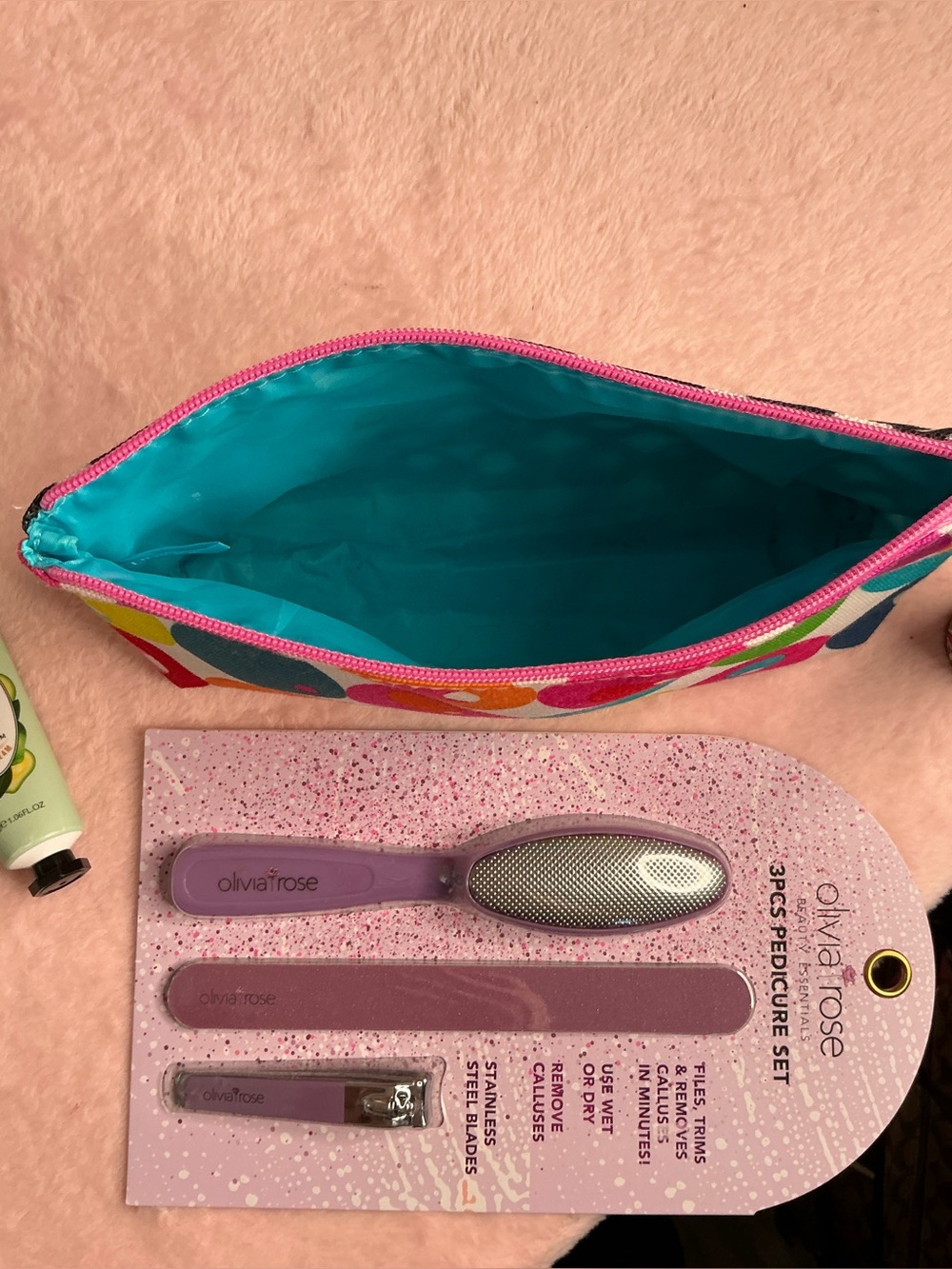 Self-Care Beauty Bundle w/ Cosmetic Bag • Pedicure Set • Hand Cream • Body